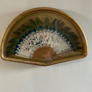 BEAUTIFUL, ONE OF A KIND, VINTAGE PEACOCK FEATHER FAN WITH FRAME